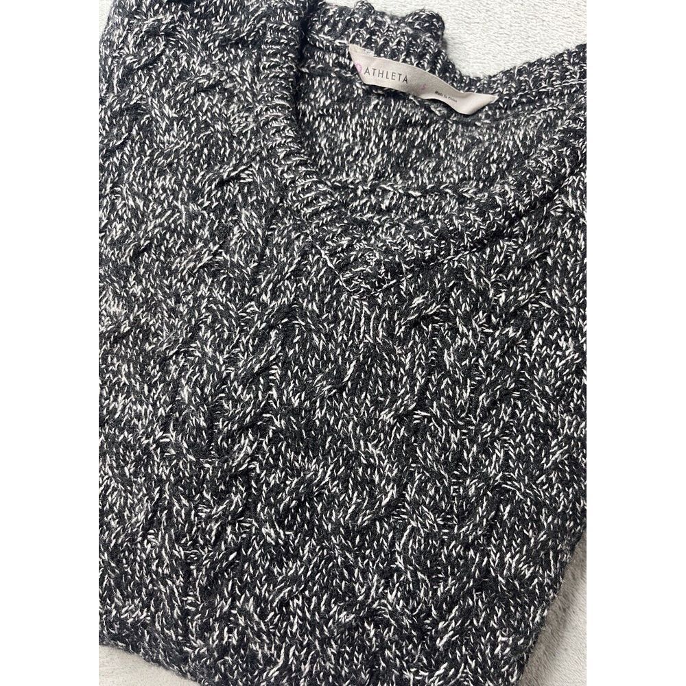 Athleta Wool‎ Cashmere Cable Knit Sweater Black White Marled V-Neck Side Zip S